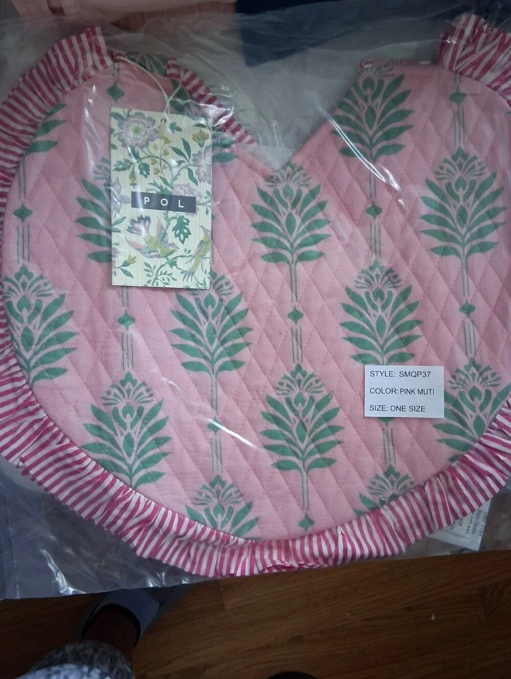 POL Pink Ruffle Trim Quilted Heart Shaped Tote Shoulder Bag NEW